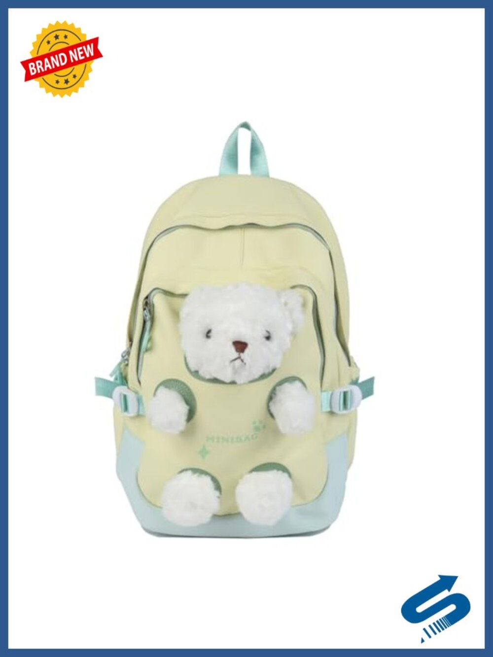 Kawaii Detachable 3D Bear Plush Nylon Backpack Large Capacity Lightweight Adults